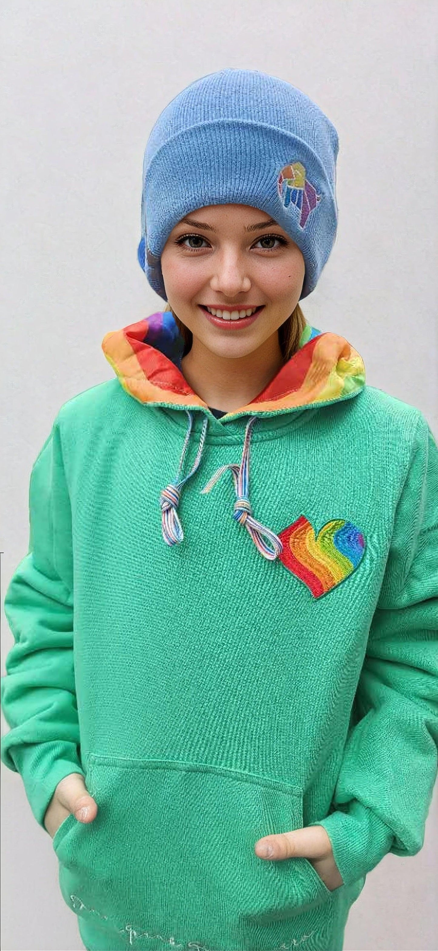 Teens Heart Hoodie Planet Green